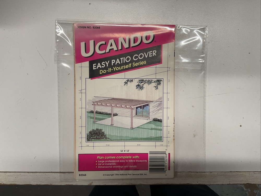 Ucando Easy Patio Cover Plans B2068 New In Re-Package With Material List