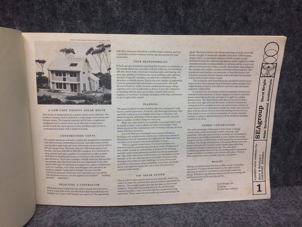 1980s Country Journal Passive Solar House Plans Architectural Set SEAgroup