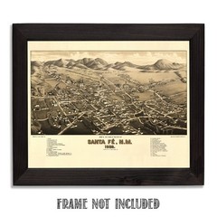 Santa Fe New Mexico 1882 Bird’s Eye View Historic City Map Vintage Wall Art