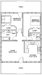 28×34 House — 2 Bedroom 2 Bath — 952 sq ft — PDF Floor Plan — Model 1