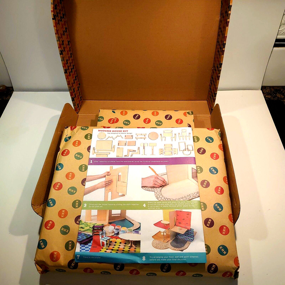 Vintage Kid Made Modern Design Your Own Modern House Craft Kit. Wood & Paper.