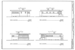 Frank Lloyd Wright, single story house plans, narrow lot, Prairie Style home