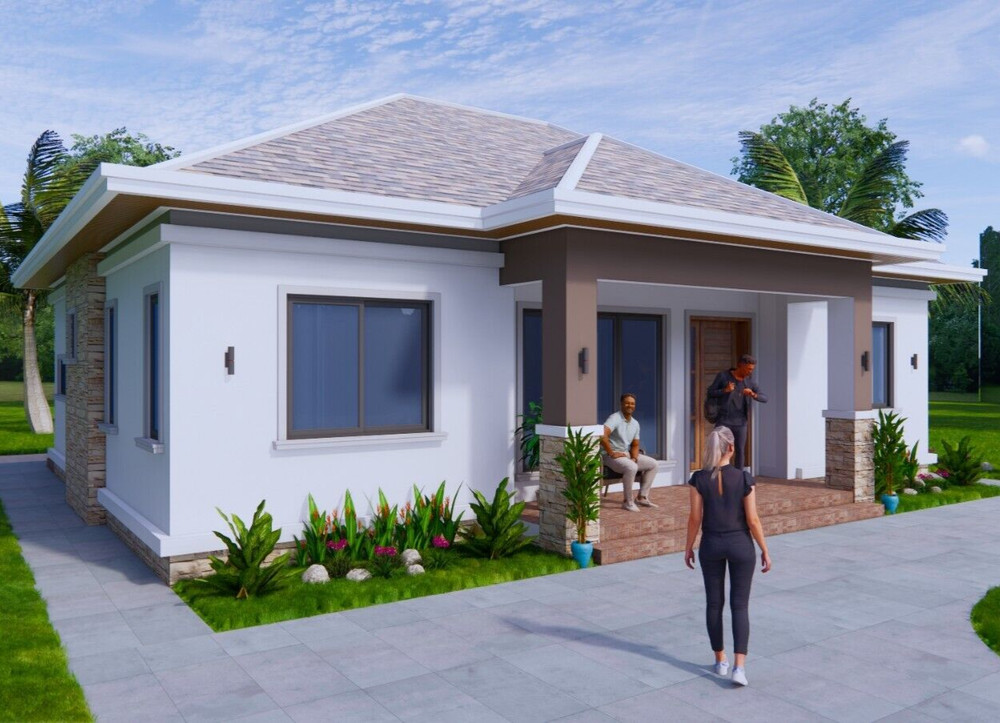40×30 Feet House Plan 12×9 Meter 3 Beds 2 Baths Hip Roof PDF Plan (A4 Hard Copy)