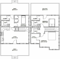 24×24 House — 3 Bedroom 3 Bath — 1,143 sq ft — PDF Floor Plan — Model 2