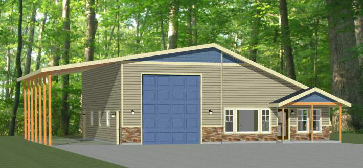 46×48 House – 1 Bedroom 1 Bath 1 RV – 1,157 sqft – PDF Floor Plan – Model 1A