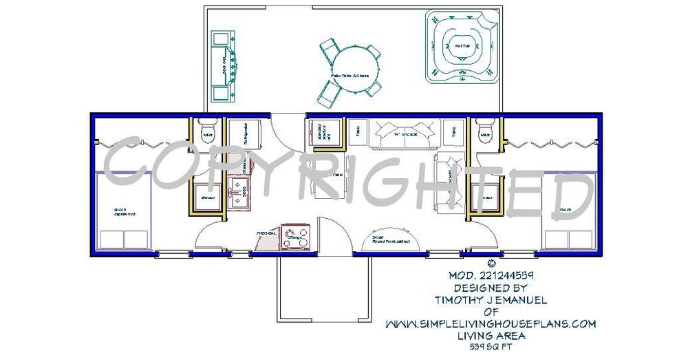 539sqft – 12’x44′ – 2bedrms2baths – Tiny House design – ala cart