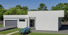 Small Modern 3 Bedroom 1.5 Bathroom House Floor Plan with Flat Roof, 886sqf/82m2