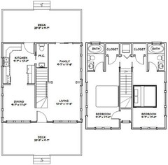 24×24 House — 2 Bedroom — 2.5 Bath 1,106 sq ft — PDF Floor Plan — Model 5