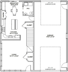 40×42 House — 3 BR 2.5 Ba 1-RV Garage – PDF Floor Plan – 1,619 sqft – Model 2B