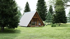 19’-6’’ x 14’-0’’ Modern A–Frame Cabin Plan with 3D Images