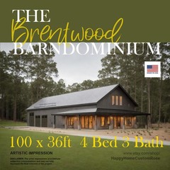 Brentwood Barn Barndominium Modern House Open Plan Design 100 x 36 – 4 Bed 3 Bat