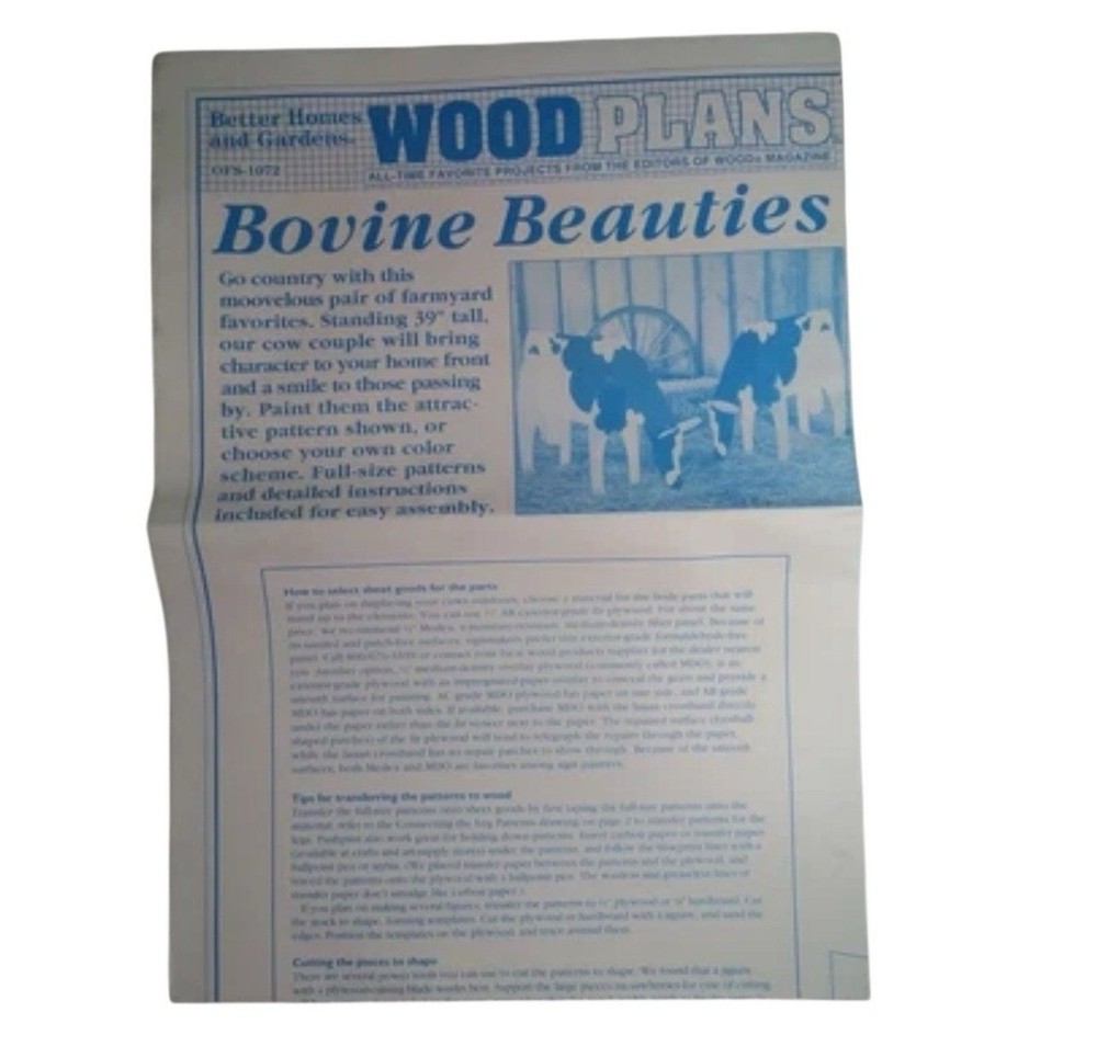 Better Homes and Gardens Wood Plans Bovine Beauties 39″ T Cow Blueprints – Uncut