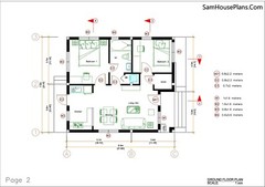 House Design 3d 7.5×8.5 Meter 25×28 Feet 2 bedrooms Gable Roof (A4 Hard Copy)