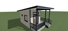 ADU Tiny House Plans 228 square feet with front porch deck.