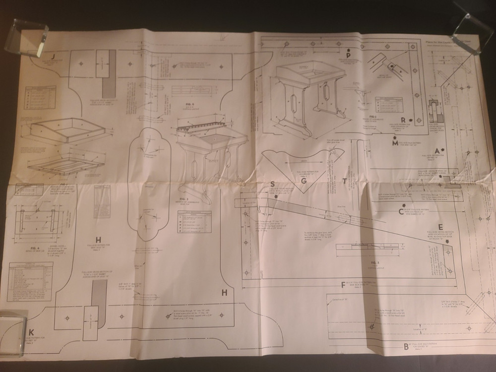 VTG Sears Early American Captains Style Desk Blueprint Plans Instruction Sheet