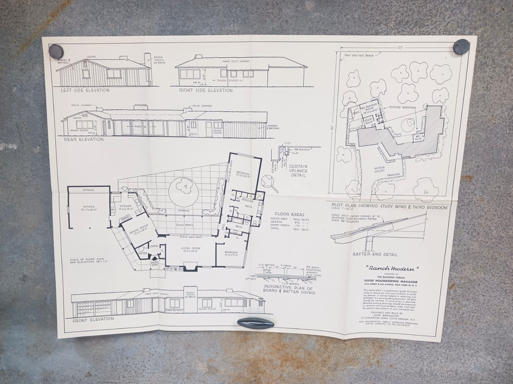 VTG 1950s Ranch Modern U Shape MCM Good Housekeeping House Floor Plan Barkhorn
