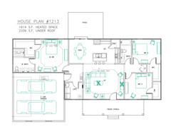 Ranch House Plans 1614 SF 3 Bed 2 Bath Split BR – Open Floor (Blueprints) #1213