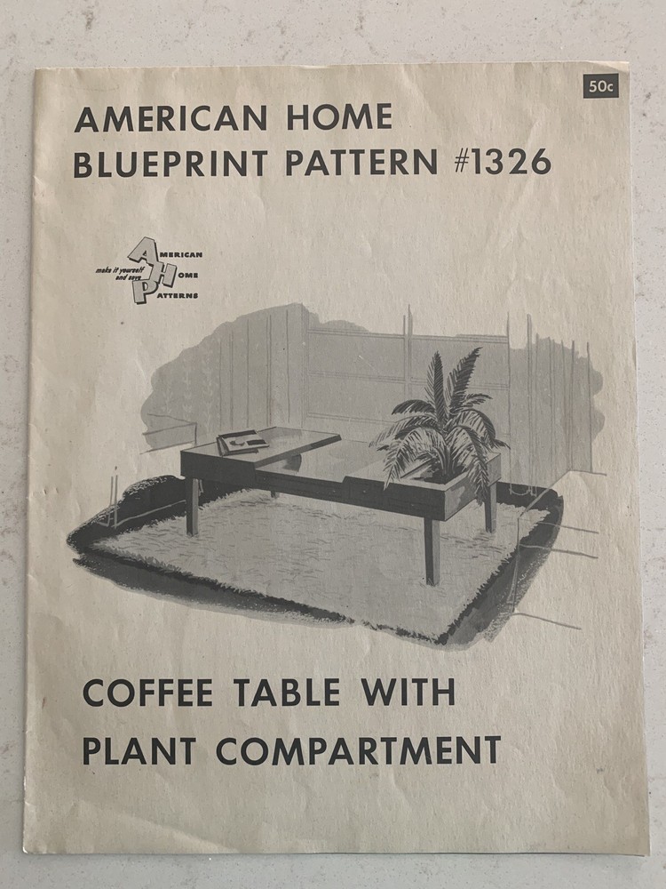 American Home Blueprint Pattern #1326 Coffee Table W/Plant Compartment MCM Vtg