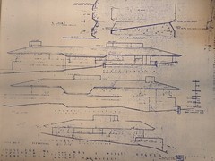 FRANK LLOYD WRIGHT: BLUELINE BUILDING PLANS FOR THE J. WILLIS HUGES RESIDENCE.