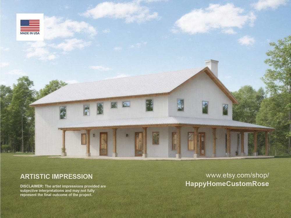 Farmhouse Barndo House Plan – 68×38, 3 Bed 3 Bath with 2-Car + RV Garage – Moder