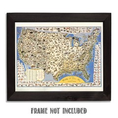 Pictorial Wildlife & Game Map of the United States Vintage Nature Print