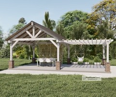 26’x16′ Pavilion with Pergola Plans, Outdoor Gazebo Blueprints