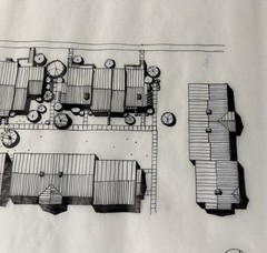 Vintage Hand-Drawn Architectural Site Plan Rendering – Ink on Vellum – 12×18