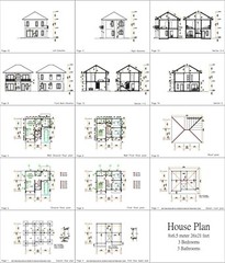 Custom House Design Plans 8×6.5 Meter 26×21 Feet 3 Beds 3 Baths (A4 Hard Copy)