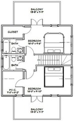 24×24 House — 3 Bedroom — 3 Bath 1,076 sq ft — PDF Floor Plan — Model 3A