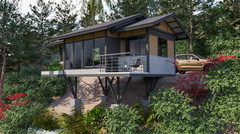 Modern Cabin House Plan 3D images DWG CAD File And PDF For Blueprint Plans
