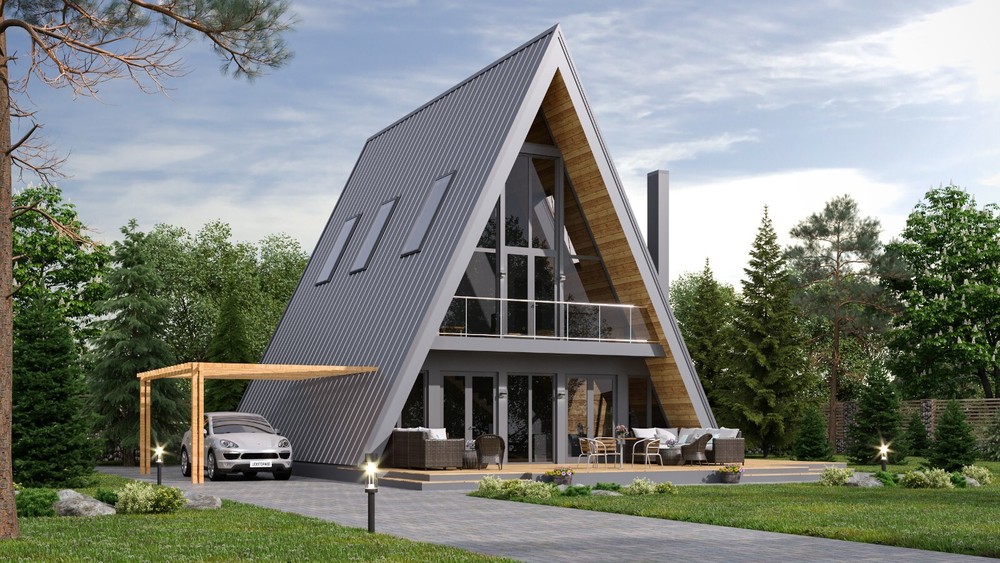 45’x57’ 4 Beds, 2 Baths A-Frame Cabin Architectural Build Plans PDF.