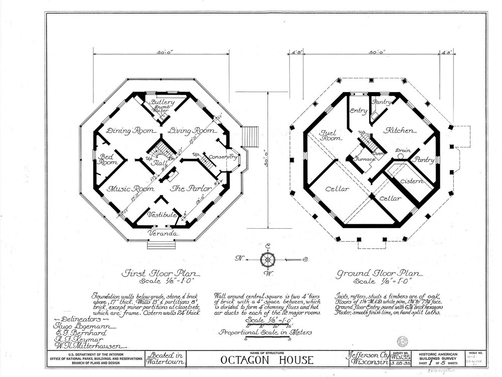 Authentic Victorian Octagon House Plans, wraparound porches, printed drawings