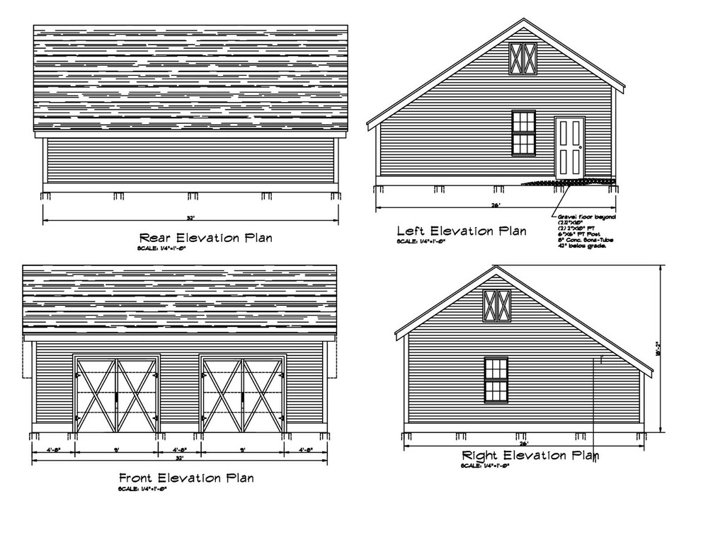 26’X32′- 32’X26′ SALT BOX 2 CAR GARAGE PLANS POLE BARN GARAGE PLAN 17-2632-SB-1