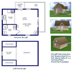 16×22 Cabin w/Loft Plans Package, Blueprints, Material List