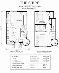 The Shire Storybook Home Plan 2 Bedroom 2 Bath 2 Story Under 1,000 Sq Ft