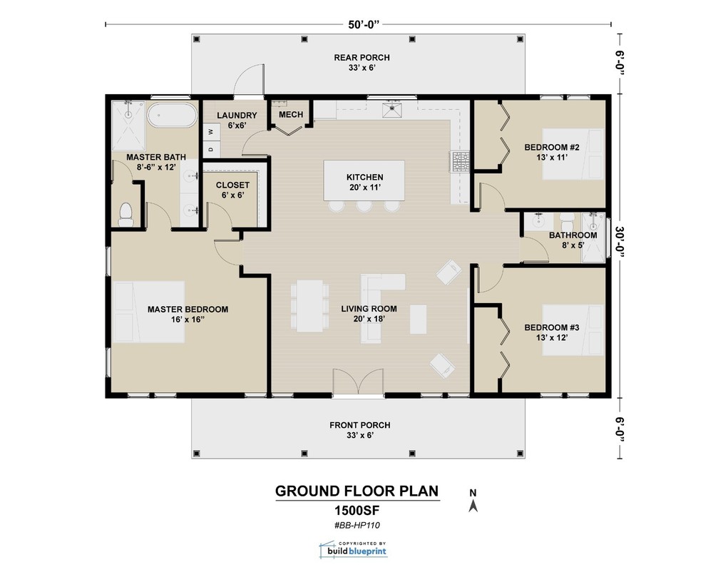 30×50 Modern Farmhouse Custom Architectural Plans 1500SF – PDF Download