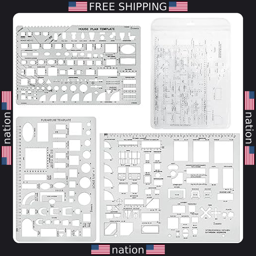 Sooez Architectural Templates Set of 3 for House Plans & Interior Design