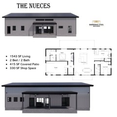 The Nueces Barndominium Plan – 2 Bedrooms / 2 Baths 1,543 SF Design Blueprints