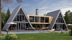 86’x45’ 6 Beds, 4 Baths Double A-Frame House Architecture Build Plans PDF.