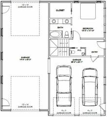 44×48 Apartment with 2-Car 1-RV Garage – PDF FloorPlan – 1,645 sqft – Model 5N