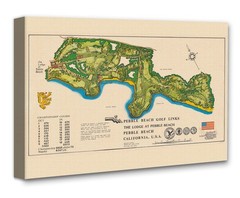 Pebble Beach Golf Links Vintage Course Map California Illustrated Wall Art