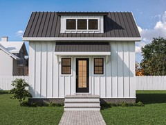 Tiny House Plan with loft – Farmhouse Style – 1 BR, 387 sf. Living Space.