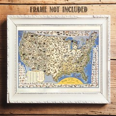Pictorial Wildlife & Game Map of the United States Vintage Nature Print