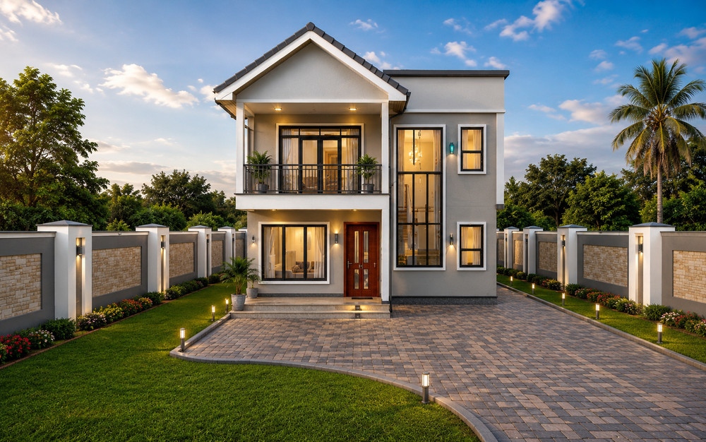 Modern 4 Bedroom House plan (Hybrid Roof Design)