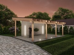 16×24 Lean to Pavilion Plans with Concrete Wall, Modern Carport Blueprints