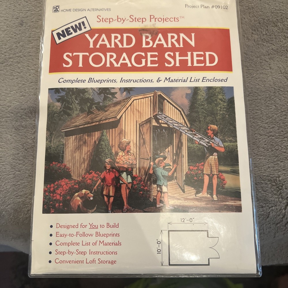 Vtg 1995 Home Design Blueprint & Supply List For Yard Barn Storage Shed