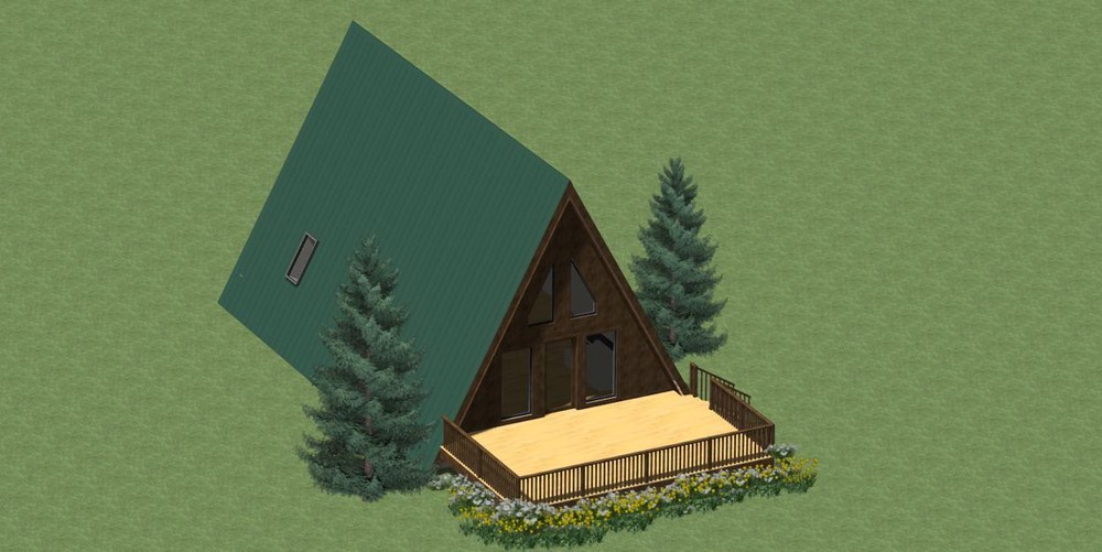 A-Frame Cabin House Plans 1344 sq.ft. with Outdoor Deck FREE SHIPPING