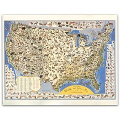 Pictorial Wildlife & Game Map of the United States Vintage Nature Print
