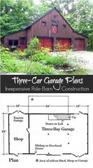Three-Bay Car Barn Plans with Lofts: 3 Different Sets of Pole-Barn Plans (G3)
