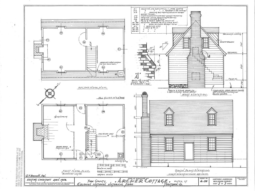 Yorktown historic colonial cottage – wood/timber frame home plans, 2 bedrooms